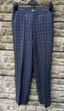 Ladies Marks & Spencer Blue Check Tweed Feel Elasticated Comfort Trousers UK 10