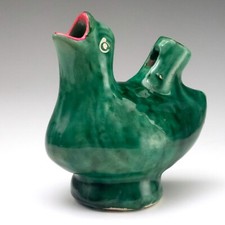 Antique Glazed Earthenware Whistling Bird Whistle Hand Painted Green Floral