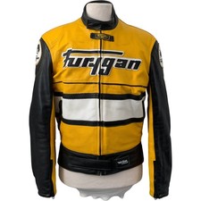 Furygan Leather Motorcycle Jacket Kevlar Reinforced Yellow Black - Size L