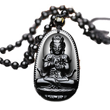 Unisex Obsidian (Dragon Glass) Carved Buddha Pendant Necklace – Spiritual,Boho