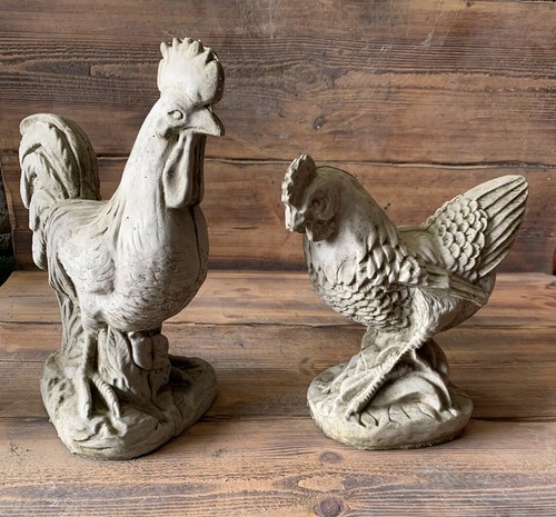 Stone garden pair chicken - of,