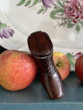 Antique Treen Mahogany Snuff Shoe Box With Brass Piqué Work Decoration, 19thc