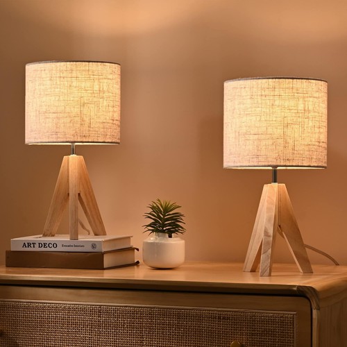 Bedside lamps set wood - of,