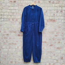 Poetry Jumpsuit Overalls Womens UK 10 Blue Corduroy Hemp Cotton Long Sleeve