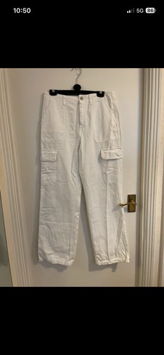 Zara white cargo trousers - white, size