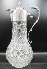 Lrg Vtg CUT CRYSTAL CLARET JUG Carafe W/ Silver Plate BACCHUS Face Spout - BC4