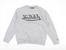 Von Dutch Mens Grey XL Pullover Sweatshirt Crew Neck Logo Fleece