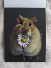 Hamster holding flower, pastel