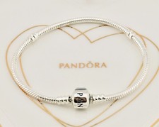 New Genuine Pandora Silver Moments Barrel Clasp Snake Chain Bracelet 590702HV