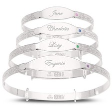 Personalised Children's 925 Silver Bangle In different Size with Birthstone Gift