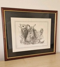 Vintage Glenda Rae Rabbit Drawing - Pencil Art - Signed Framed