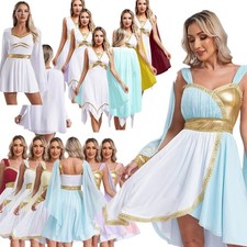 UK Women's Ancient Greek Costume Toga Cosplay Dress Grecian Dress with Cuffs