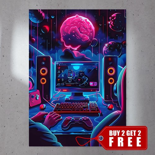 Neon gaming modern poster - neon,