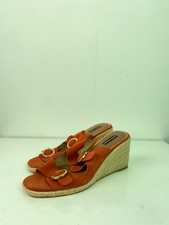 River Island Orange Leather Buckle Espadrille Wedge Sandals UK 8