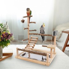 Large Wooden Parrot Playstand Climbing Gym with Ladder Swing for Birds 38cm