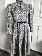Vintage 80s Dress Size 14 Blue Floral Marion Donaldson Long Sleeve 70s