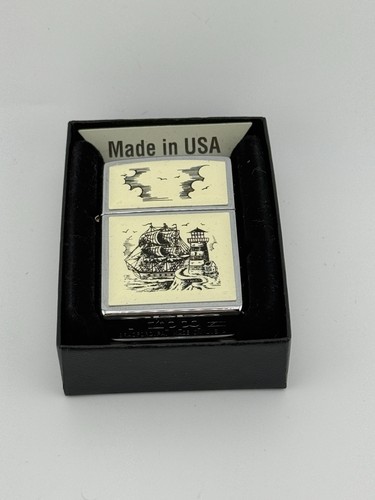 Vintage zippo scrimshaw ship - vintage,