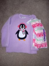 Girls Primark Christmas Penguin Fleece Pyjamas 7-8 Years BNWT