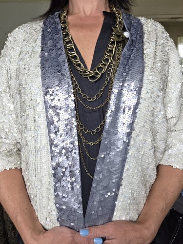 Silver sequin cream jacket - silver,