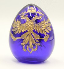 Russian Fabergé Modern Blue & Gold Etched Glass Egg – 2.5” Decorative Ornament