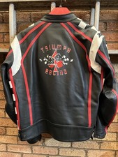 Triumph Ace Motorcycle Jacket - Black Leather Red White Detail - Size XL 50/60