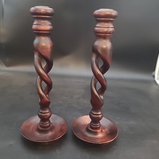 Pair Of Open Barley Twist Wooden English Candlesticks Art Deco  12.5" 
