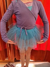 Girls Sea Blue Ballet Outfit, Tutu Dress with Purple Wrap Cardi, Size 9-10 years