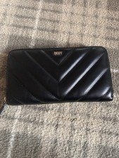 DKNY Ladies Black and Gold Trim Zip Around Wallet Brand New