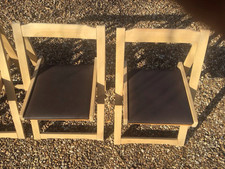 Pair Padded Folding Chairs Wooden Dining Chairs, Backrest, Kitchen Office Seats