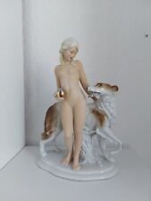 -~Fasold & Stauch-~Porcelain Figurine-~Nude Woman in Bisque-~Lady with Borzoi-~