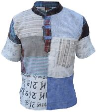 Mens Kathmandu Printed Patchwork Grandad Short Sleeve  Festival Kurta Shirt Top