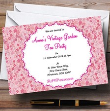 Pink Floral Vintage Garden Tea Party Personalised Party Invitations