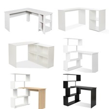 Mondeer L-Shaped Corner Computer Desk Home Office Desk Workstation White&Black