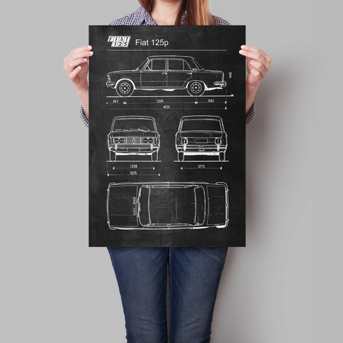 Fiat 125p car poster - fiat, retro