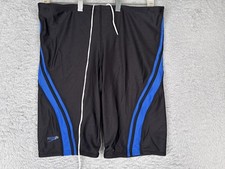 Speedo Swim Jammers Mens 38 Black Blue Knee Length Swimsuit Training Racing