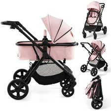 COSTWAY 2-in-1 Convertible Baby Stroller Foldable Infant Carriage-Pink