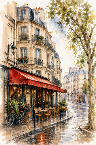 437 paris cafe watercolour - 437.,