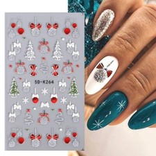 5D Nail Art Stickers Decals Embossed Christmas Tree Snowflakes Baubles Bows K64S