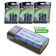 Lloytron Universal Charger +6 C Size LR14 Rechargeable Batteries (AA AAA C D 9V)