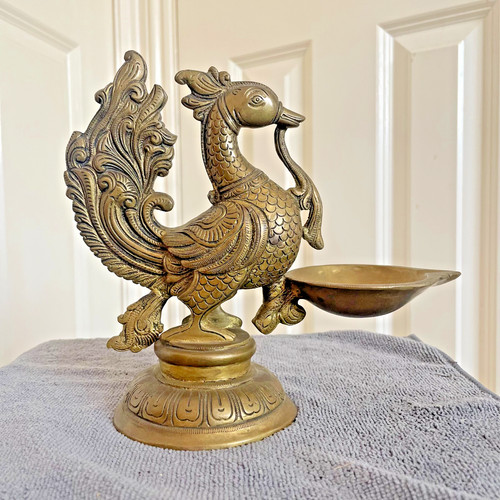 Vintage brass peacock - vintage, lamp