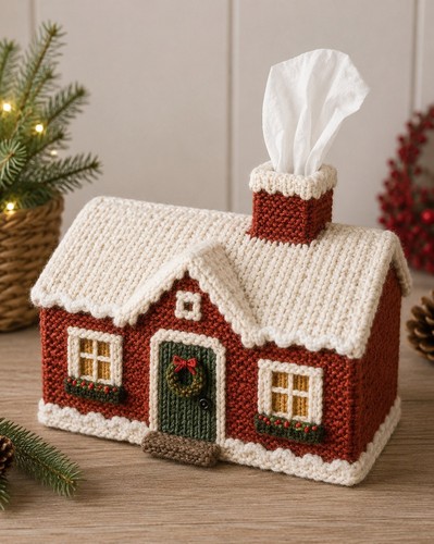 Christmas cottagetissue box - christmas,