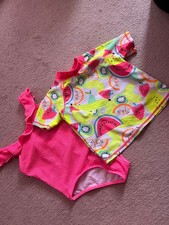 Swimsuit set with top tankini neon pink yellow fruits