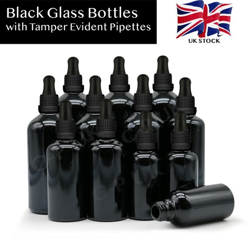 Black glass dropper - black, bottle