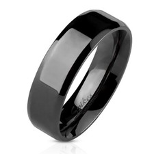 Mens Black STAINLESS STEEL Ring Band Beveled Edge Wedding UK SELLER Couple