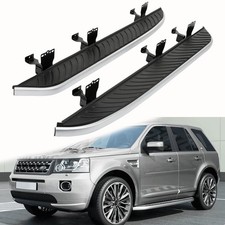 BLACK + SILVER SIDE STEPS RUNNING BOARDS FOR LAND ROVER FREELANDER 2 2007-2015