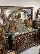 Louis XVI Gilt Bronze Marble Top Mahogany Sideboard Commode Console with Mirror