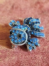 Cute Blue silver toned Fancy Goldfish fish brooch