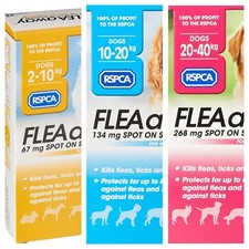RSPCA FLEAaway 3x SPOT-ON PIPETTE TREATMENTS TO KILL S/M/L DOG FLEAS & TICKS