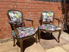 Vintage Reupholstered Chairs Using Flower Garden Velvet, Green Velvet Piping