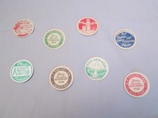 VINTAGE MILK BOTTLE - CARD TOPS / TOKENS / CAPS - EIGHT DIFFERENT